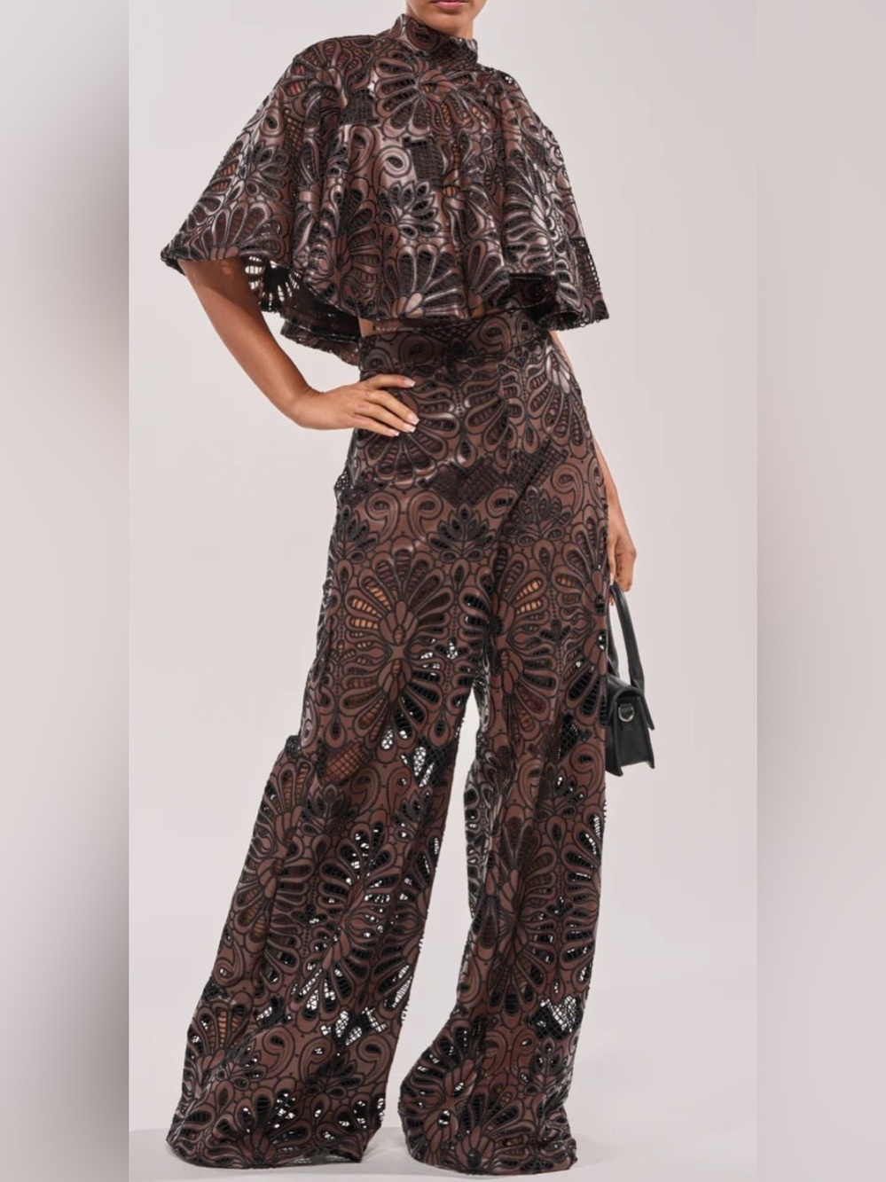 Nwt AKIRA Brown Lace Wide-Leg pant with matching Cape top size XL